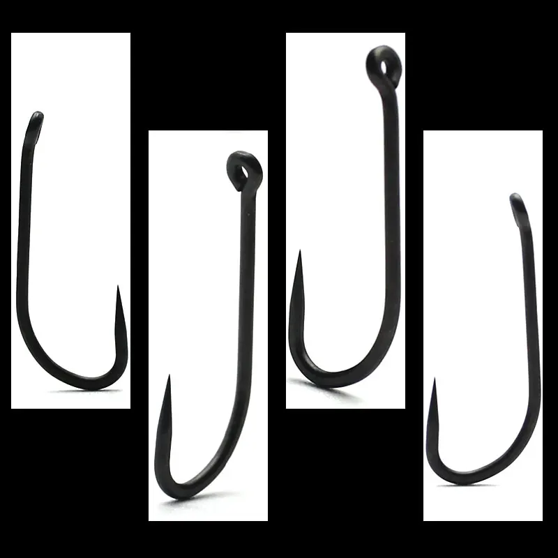 20PCS Carp Fishing Hooks PTFE Coated Hair Rigs Carp Hooks Matt Black High Carbon Steel Barbless Hook For Carp Fishing Tackle