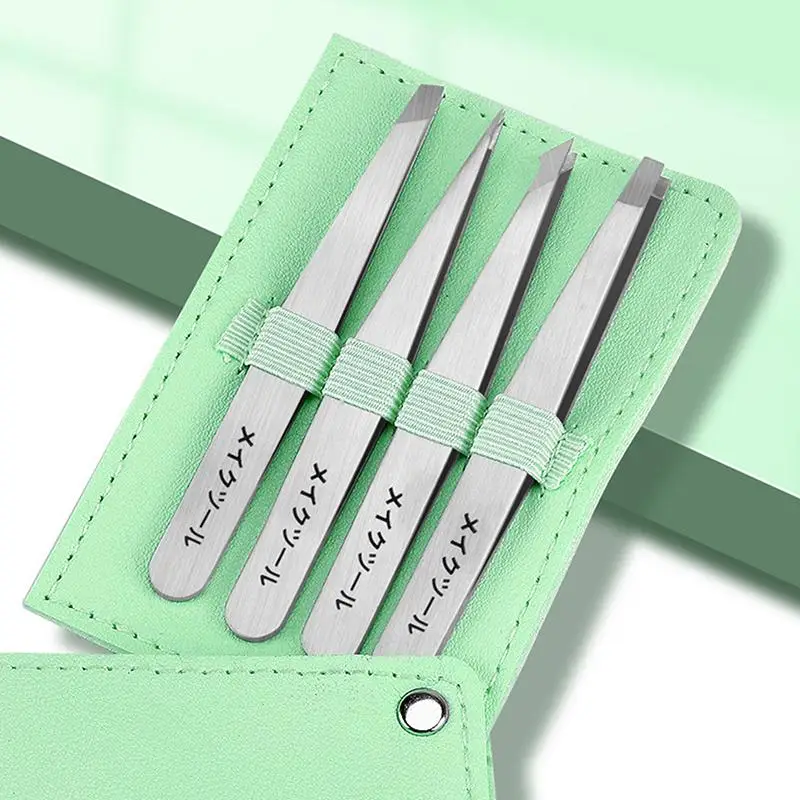 [CO]4 Pcs Multifunctional Tweezers Set Perfect For Eyebrow Hair Removal Splinter & Ingrown Hair Removal & More With Storage Bag