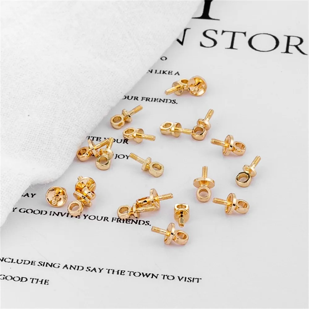 14K Gold Color Half-hole Bead Support Cap Cap Head Screw Pattern Pendant Pearl Half-hole Bead Accessories Bead Support Diy Charm