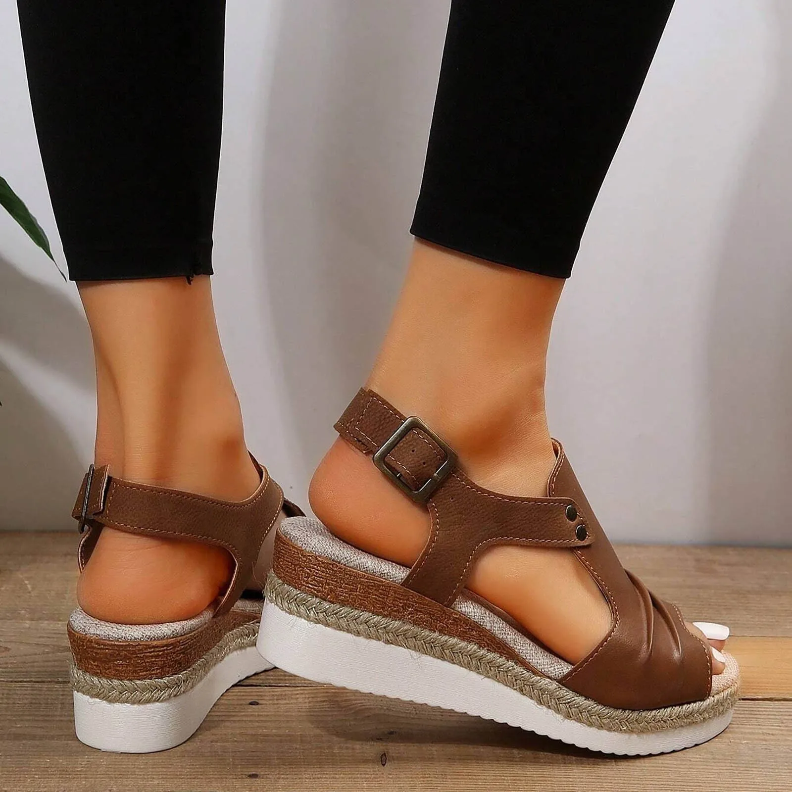 shoes woman 2024 trend Women Open Toe Slingback Sandals Vacation Bohemian Shoes Wedge Sandals elegant sandals woman