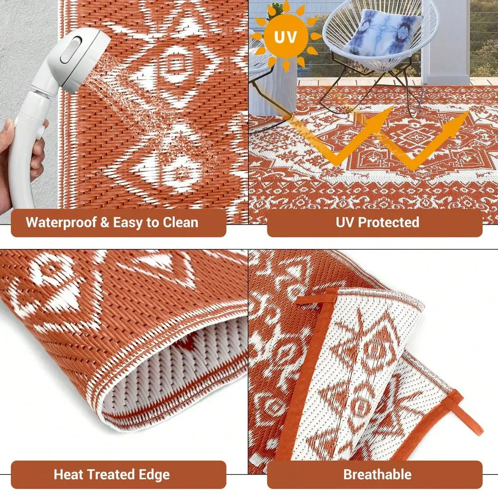 

Outdoor Indoor Rug Plastic Straw Area Rug Floral Waterproof PP Tube Woven Picnic Mat For Patio Decor Porch Balcony Picnic Rug