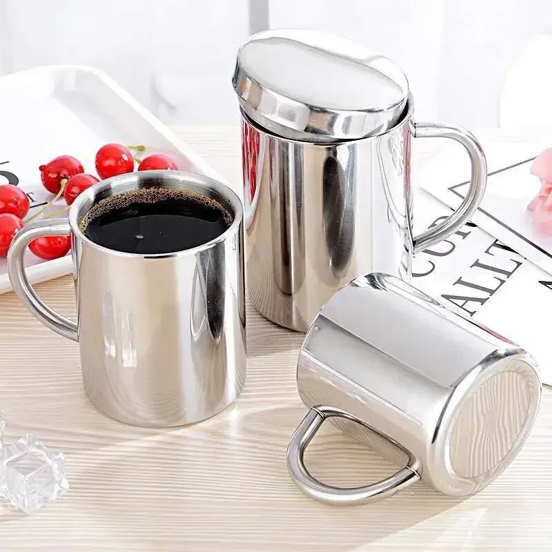 304 Stainless Steel  Cup Double Layer Anti-scalding Thermos Cup With Lip Coffee Tea Milk Beer Water Bottle Office Home Use