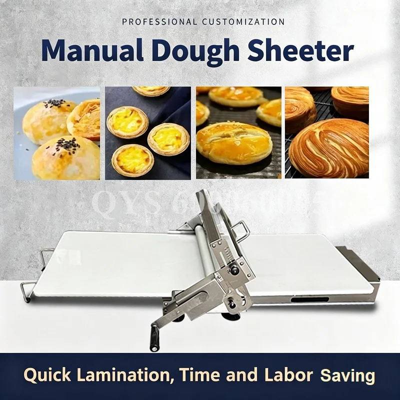 Commercial Dough Sheeter Manual Foldable with Laser Scale Non-Stick Roller for Puff Pastry Pie Crust Bakery Operations