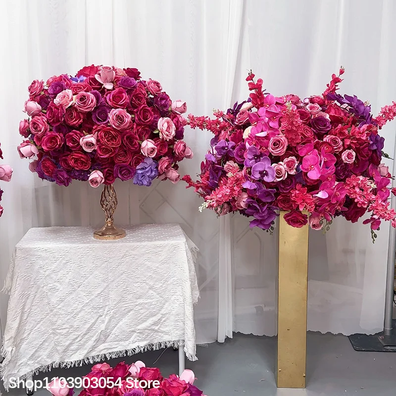 Knallrosa Künstlicher Blumenball-Kranz für Hochzeitskulissen, Lila Rosen-Dekoration für Veranstaltungen, Bühnen, Gangwege und Boden-Blumenrequisiten – Detail 3
