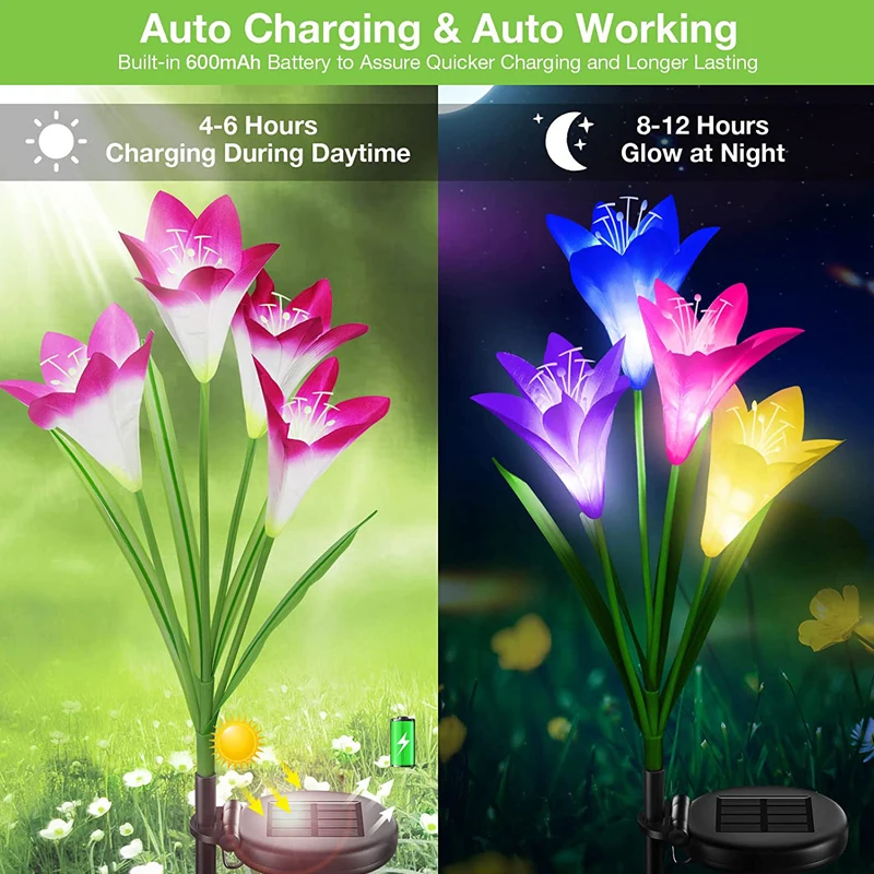 Solar Outdoor Flower LED Lights Garden Decor Lily Flower Lamp 7 Color Changing Waterproof Solar Lights