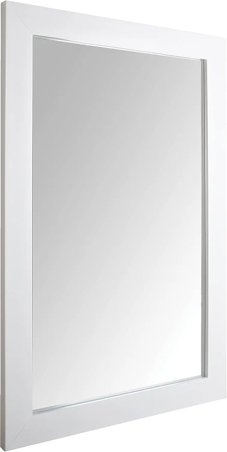

Rectangular Wall Mirror for Bedroom, Living Room, Entryway, Wide Trim Frame, 24x36 Inches, White