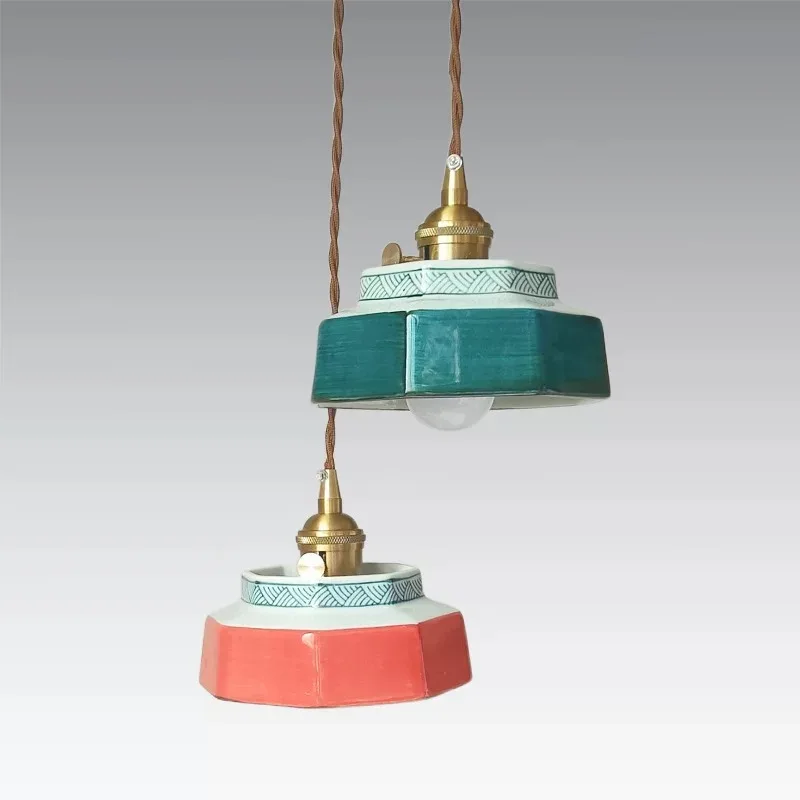 Französische Vintage Dunkelgrüne Keramik-Pendelleuchte, Kunst-Hängelampe für Nachttisch, Esszimmer, Wohnzimmer, Heimdekoration, Beleuchtung
