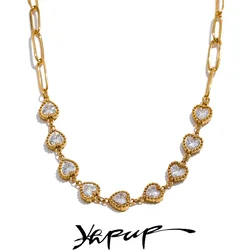 Yhpup Fashion Colorful Shiny Cubic Zirconia Heart Chain Collar Necklace High-Grade Waterproof Delicate Femme Jewelry Gift New