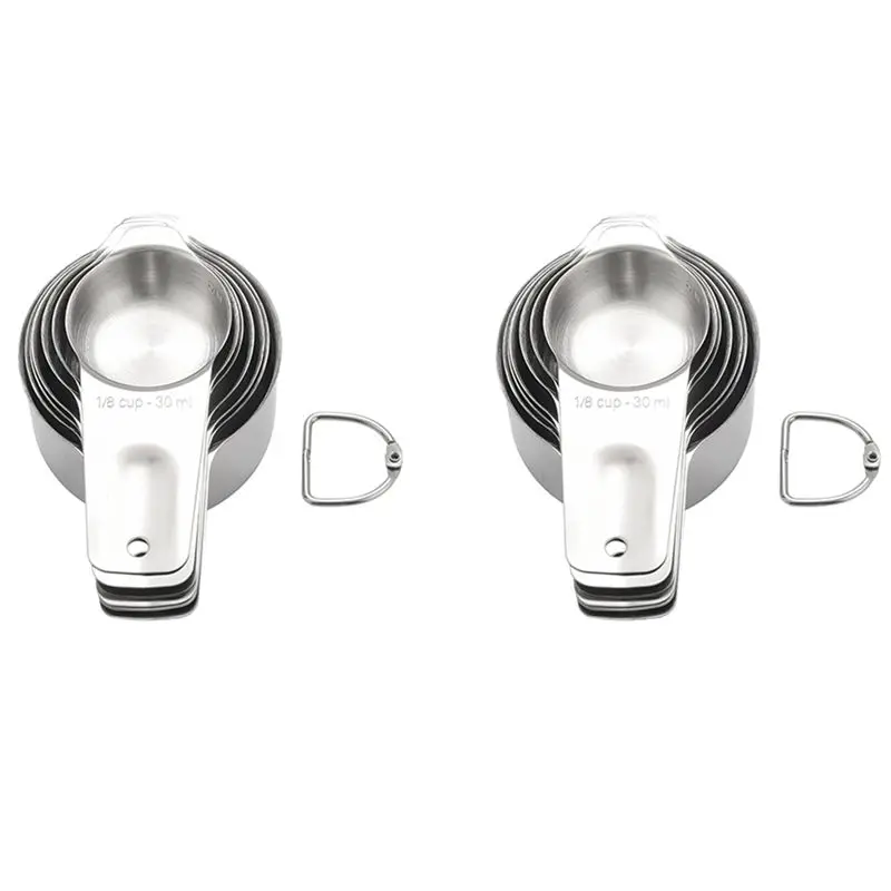 A98E-Measuring Cups Set Of 14 With 1/8 Cup Coffee Scoop,Stainless Steel Metal Measuring Cup,14 Piece Stackable Set With Spout