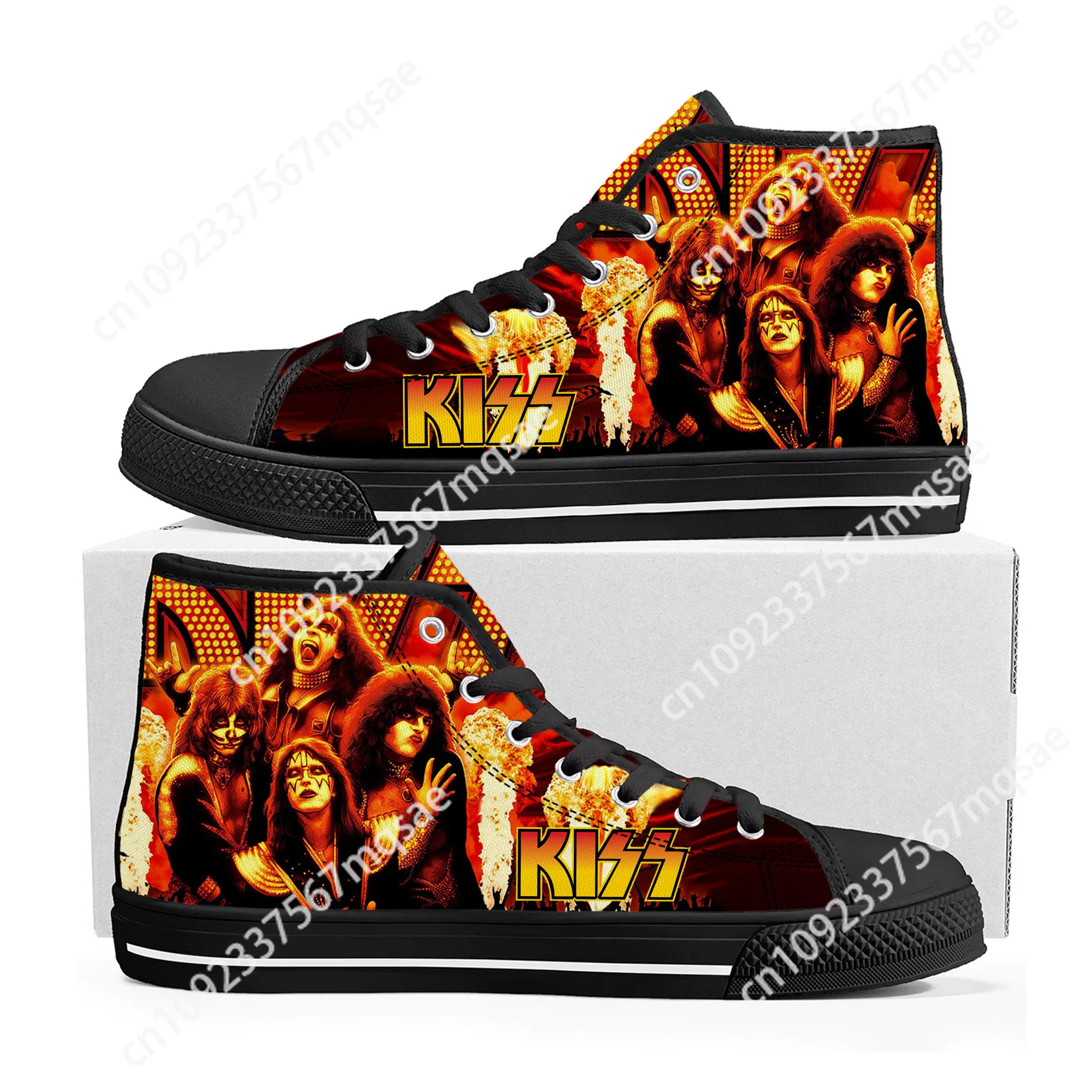 

Heavy Metal Kiss Rock Band High Top High Quality Sneakers Mens Womens Teenager Canvas Sneaker Casual Couple Shoes Custom Shoe