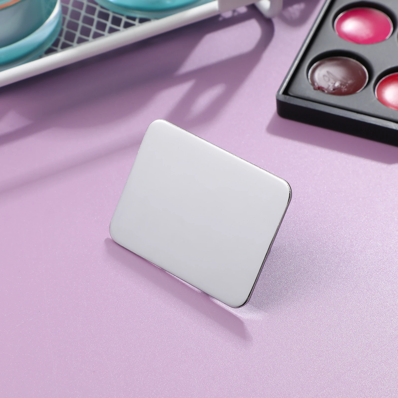 

2 PCS Stainless Steel Palette Squares Miss Makeup Ring Nail Painting Mixing for Polish