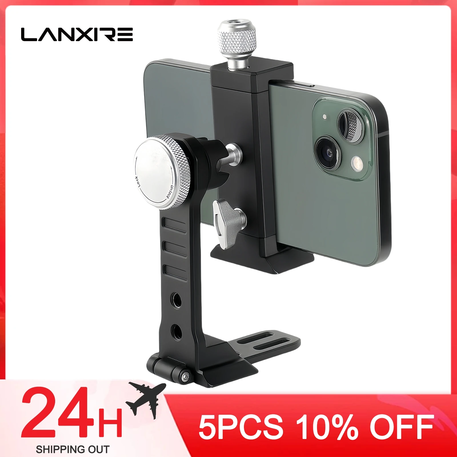 

Lanxire Smartphone Tripod Mount Phone Stand Holder Clamp with Cold Shoe and Arca Base Fits for iPhone or Android Phone