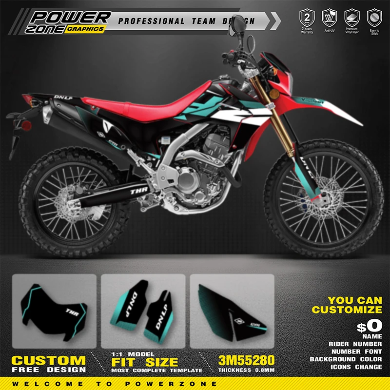 PowerZone Full Graphics Background Decals Stickers Kit For HONDA CRF250L 2020 2019 2018 2017 2016 2015- 2012 Customized 04