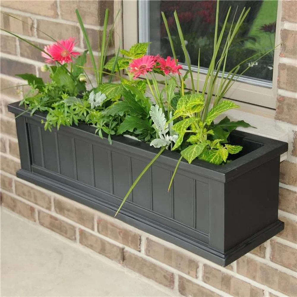 

Self-Watering Polyethylene Window Box Planter 36x11x10.8 Inch Durable UV Resistant Weatherproof Rectangle Garden Container