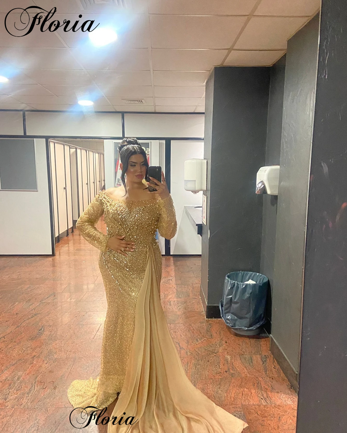 Plus Size Gold Prom Dresses Mermaid Off Shoulder Evening Gowns With Pearls Vestidos De Noche Birthday Party Gowns Custom