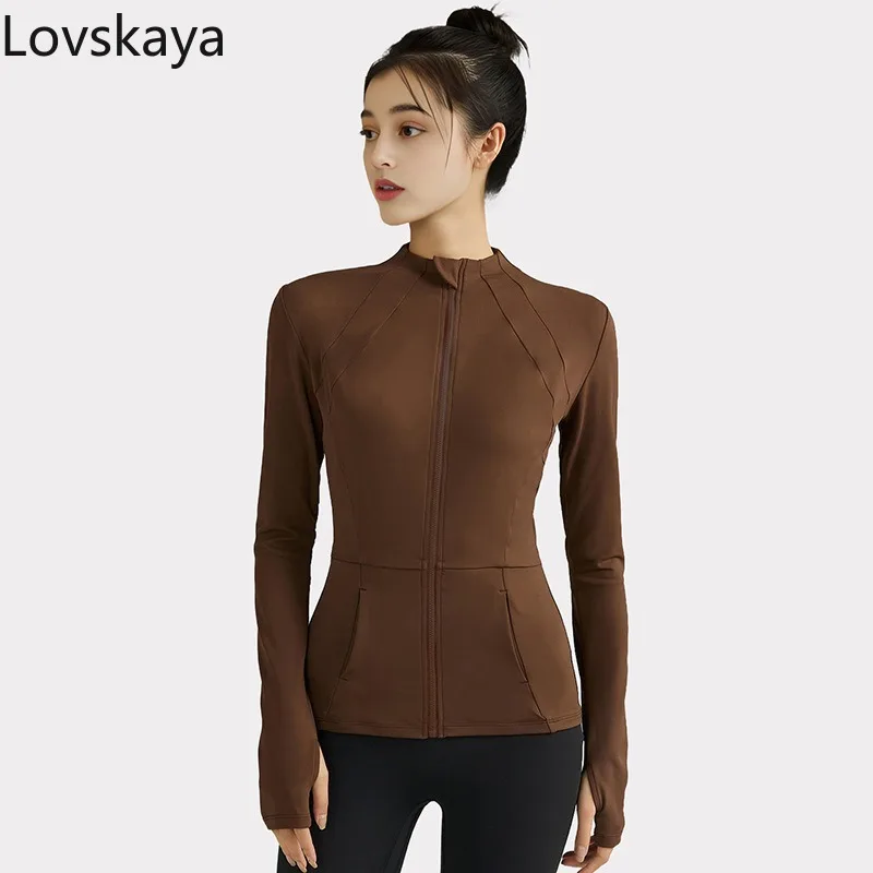 Top ajustado de manga larga para mujer, ropa deportiva de entrenamiento, traje de yoga, chaqueta con cremallera, traje de fitness