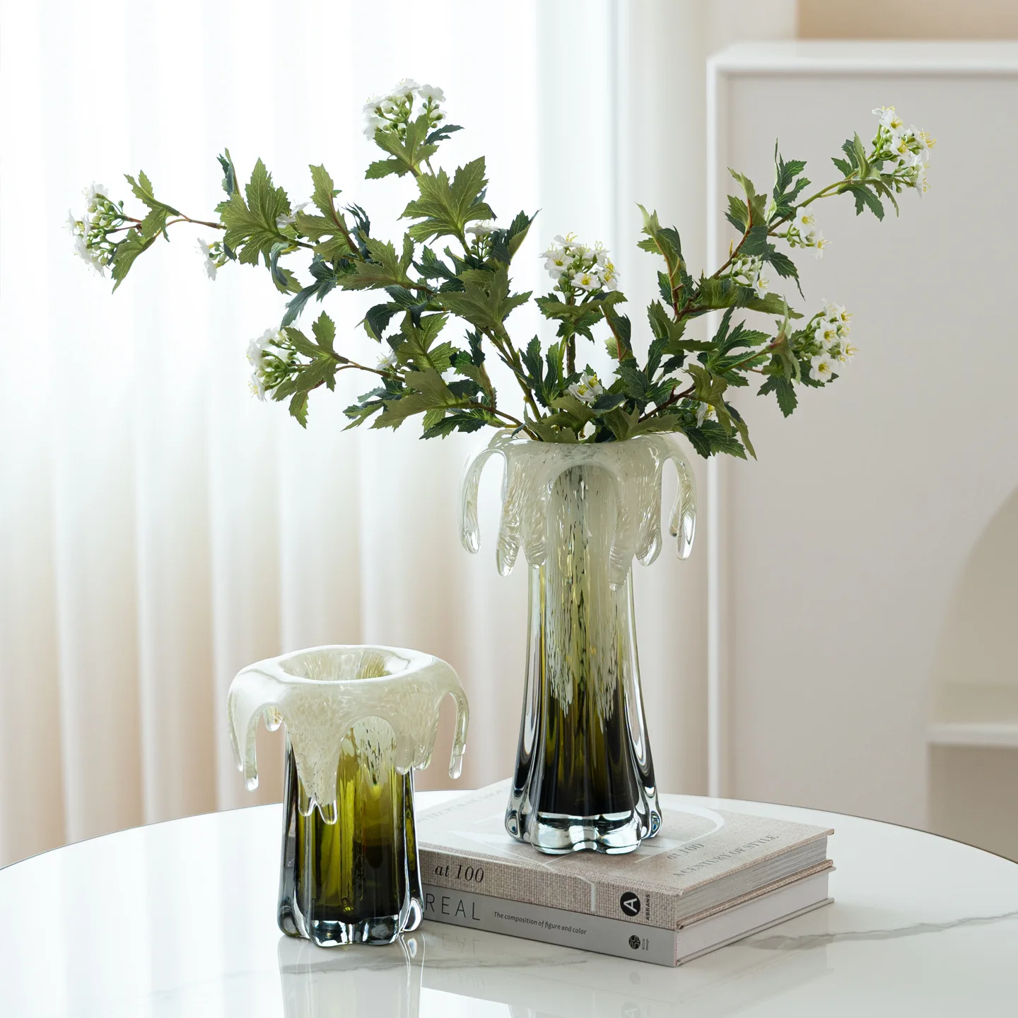 Green Gradient Glass Vase Lava Fluid Flower Vase Flower Arrangement Hydroponics Terrarium Home Decoration Accessories