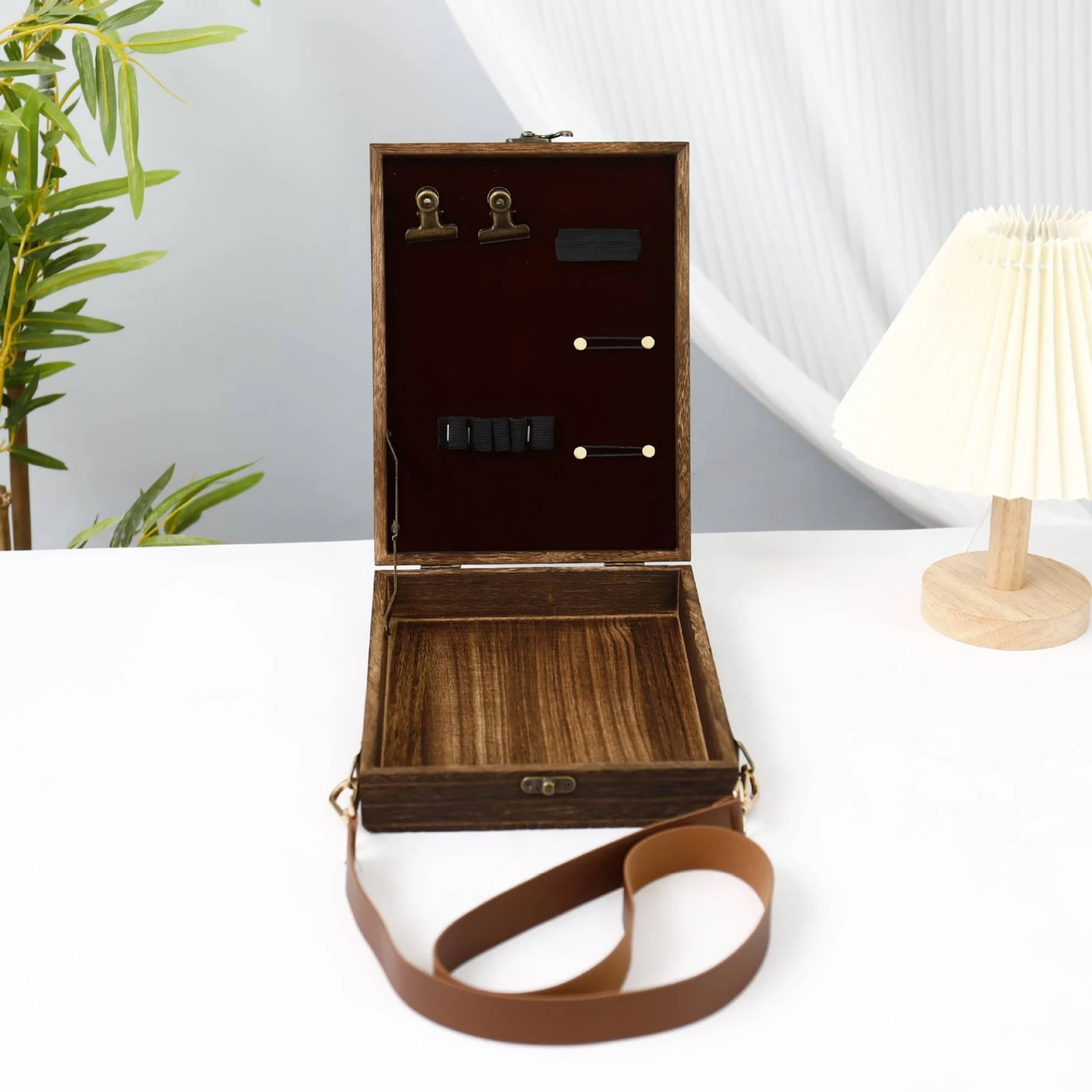 Wooden Messenger Box Sturdy Wood Crossbody Sketch Box Briefcase Handmade Stationery Storage Vintage Design for Painting