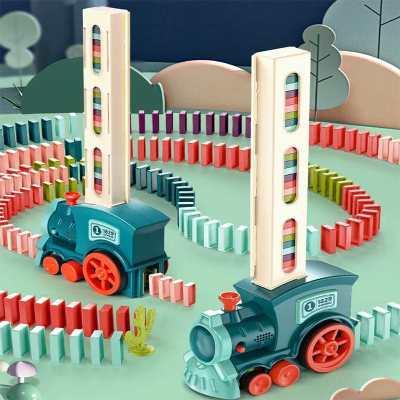 Trenino elettrico che può posizionare automaticamente domino, giocattoli educativi e regali per bambini, gioco domino