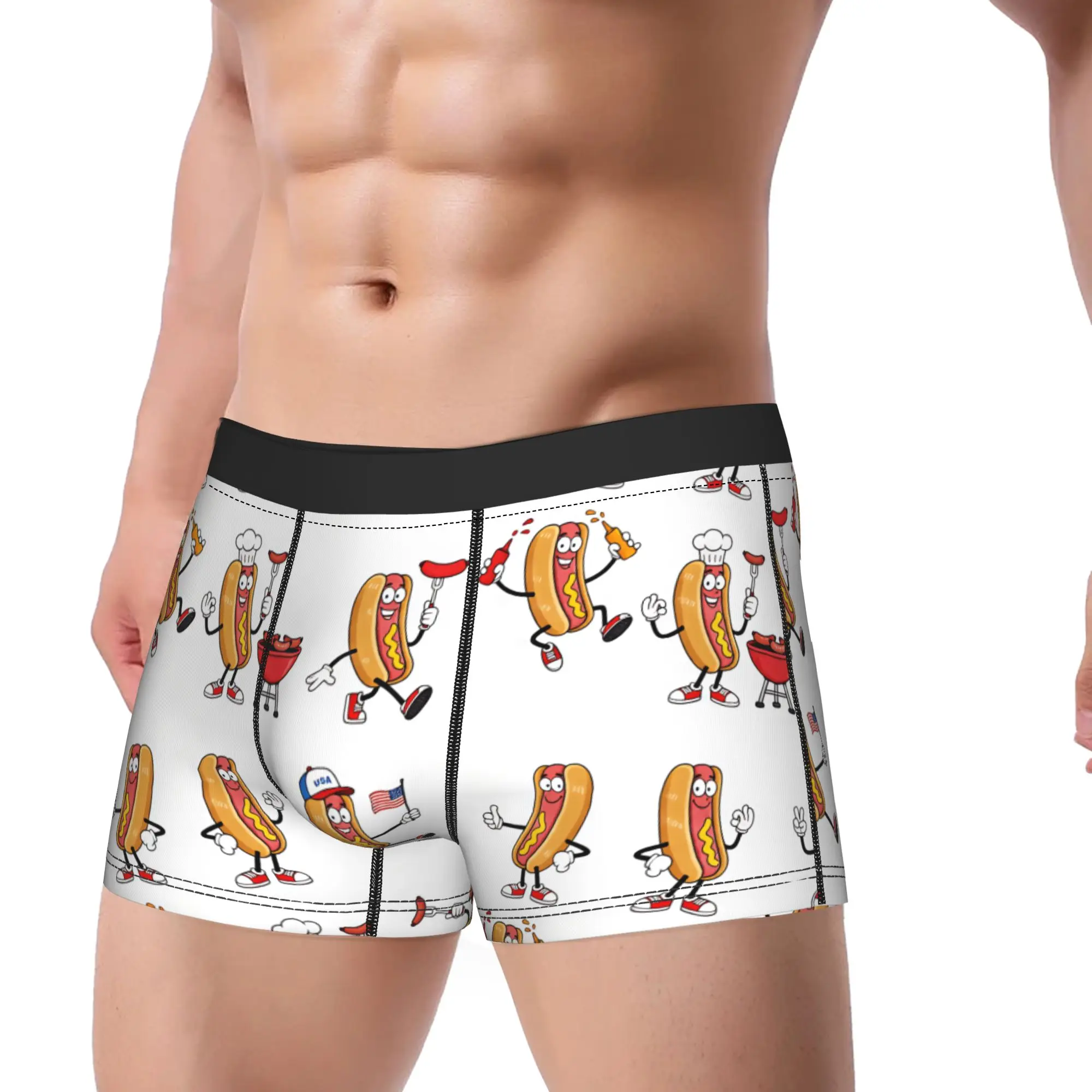 Bbq Usa Theme Hot Dog Cartoon Character Set Underwear Males Shorts Briefs Comfortable Boxershorts High Quality Plus Size Panties