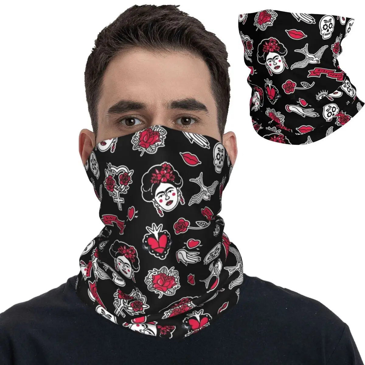 Frida Art Day Of The Dead Bandana Neck Gaiter Printed Face Scarf Multi-use Face Mask Outdoor Sports for Men Women Adult Washable