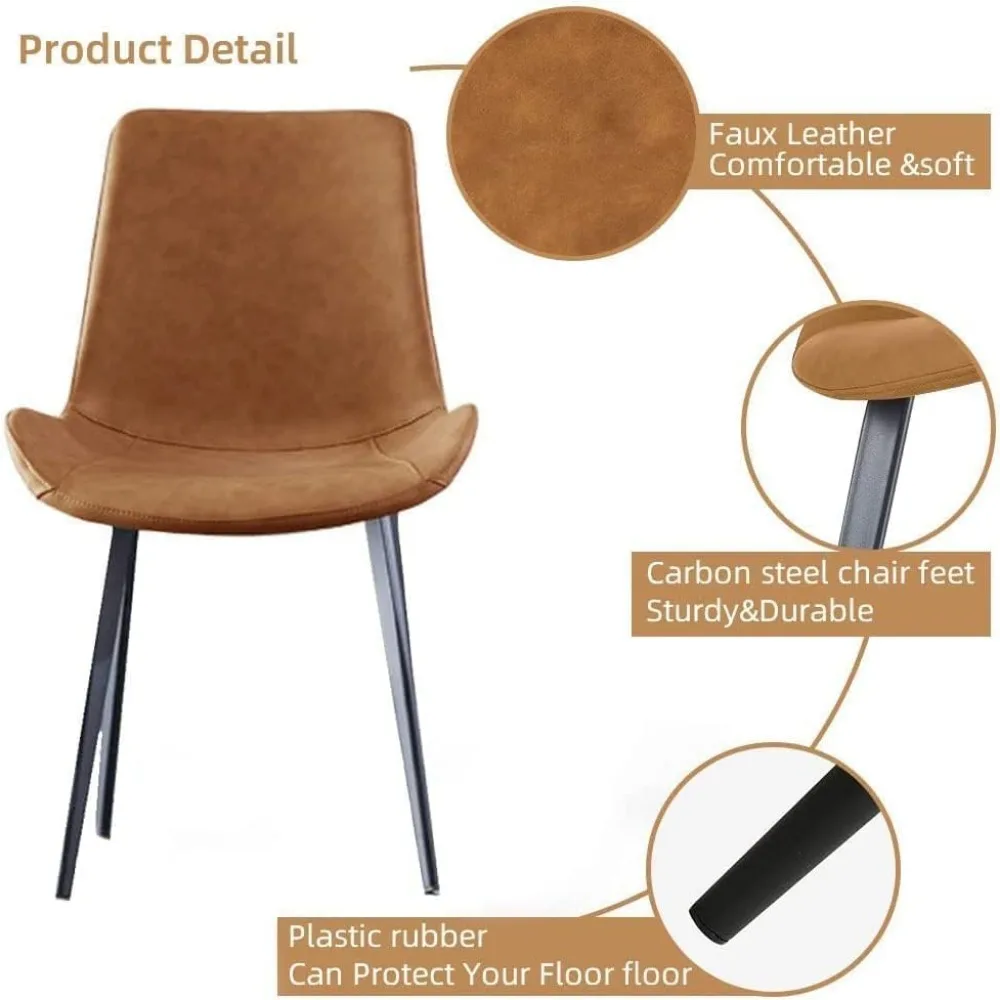 كراسي تناول الطعام الحديثة مقعد وسادة من الجلد الصناعي وأرجل معدنية قوية (4 كراسي بنية) #4
