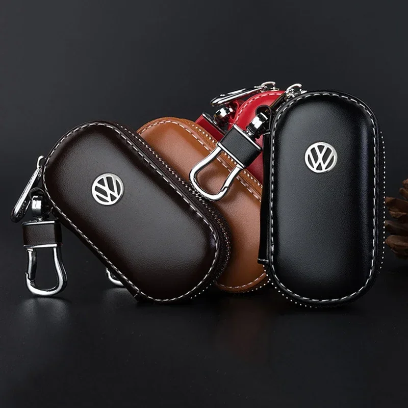 Leather Car Key Case Purse Cover for Volkswagen Sharan Golf Passat Jetta Touareg Tiguan Polo Sagitar Lavida Scirocco Accessories