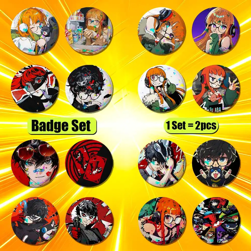 For Persona 5 Joker Futaba Sakura Enamel Pin Badge Set 2PCS Round Metal Button Brooch Gift Custom Hat Ita Bag Pins