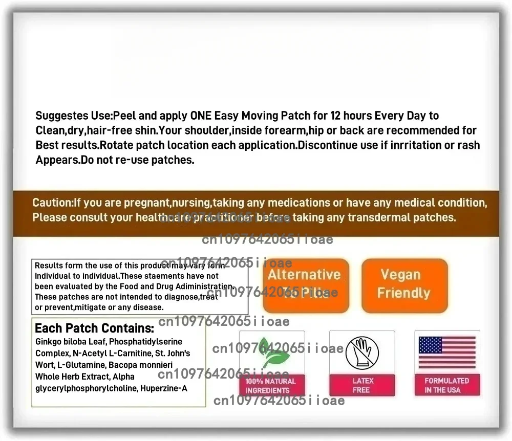 Patch transdermiche Zolotus Red Panax Ginseng con Ginkgo Biloba Boost Energy, Memory, Sistema immune 30 Patch