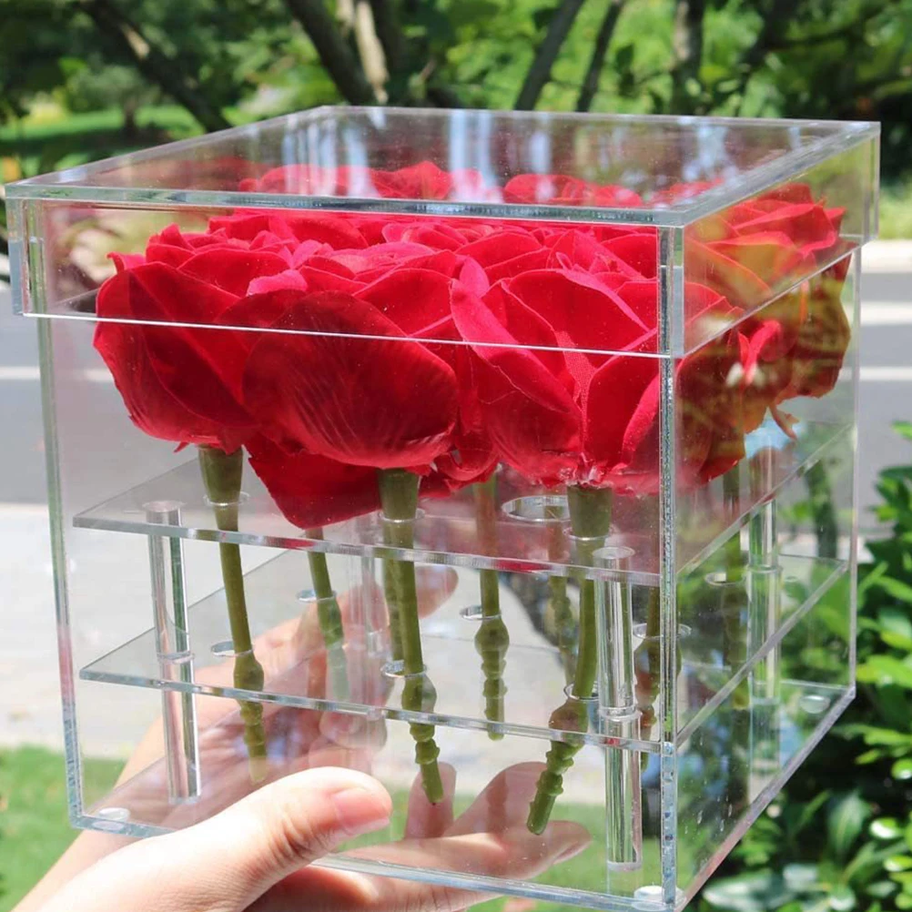 

Acrylic Flower Box Clear Eternal Case Transparent Bouquet Packaging Square Container Display Vase Gifts Wedding Party