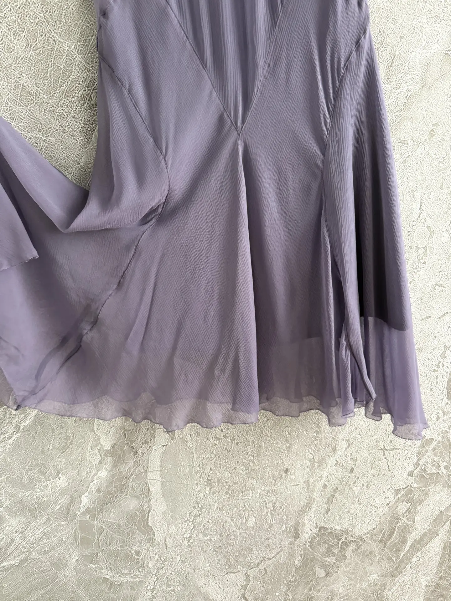 Women Purple Irregular Pleated Diagonal Hem Silk Slim Fit Skirt