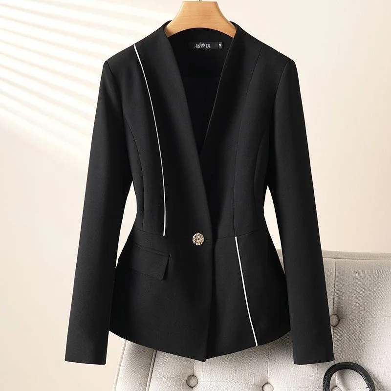 الراقية المرقعة سترة بدون ياقة المرأة السترة 2026 جديد قصير ربيع الخريف الحصاد الخصر شخصية دعوى معطف أعلى