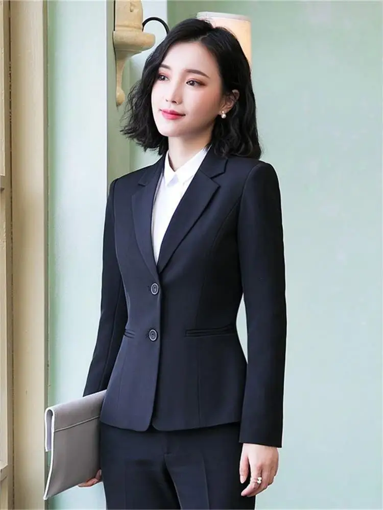 

Модный профессиональный костюм для собеседований 2024 года, новый женский костюм для работы на ресепшене отеля, с длинным рукавом, укороченный, на одной пуговице