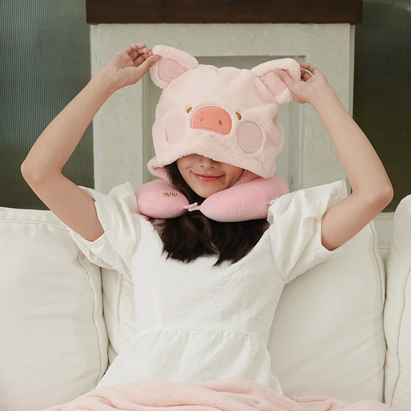 لولو الخنزير الكرتون مقنعين U على شكل وسادة السفر الرقبة وسادة المحمولة سيارة وطائرة رئيس وسادة لينة مكتب وسادة الهدايا #1