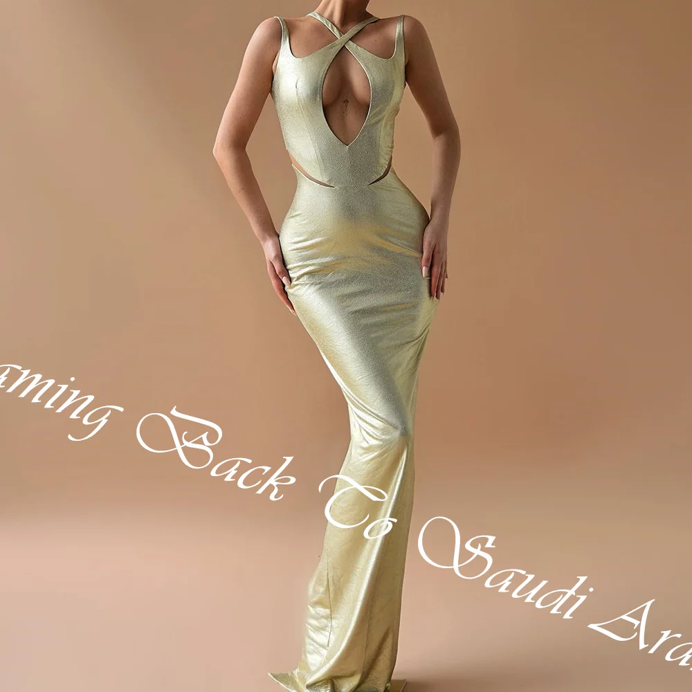 customized Customized Sexy Pleat Halter Floor Length Back Slit Straight Vestidos De Fiesta Satin Spaghetti Straps Vestidos Para