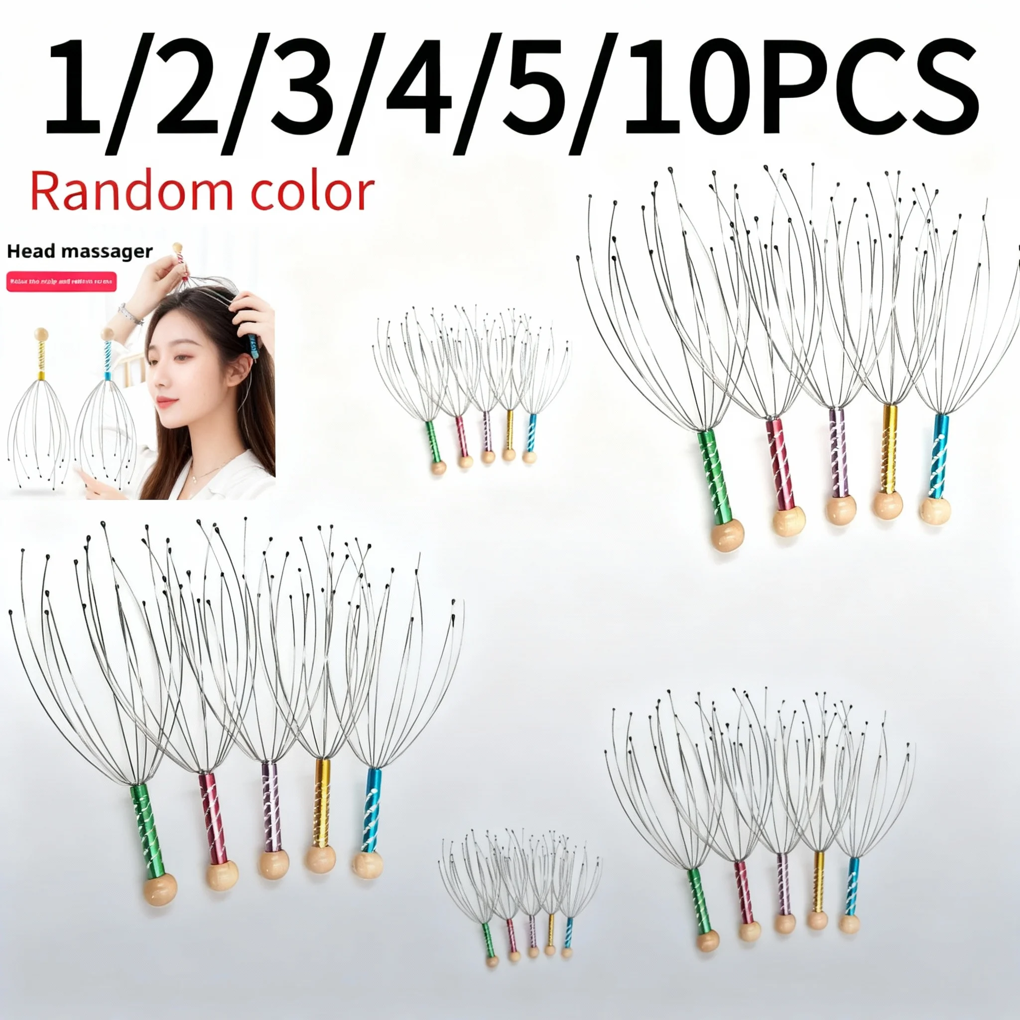 1/2/3/4/5/10pcs Random Color Silicone Octopus Head Massager Five Claw Roller Deep Scalp Massage Tool  Food-Grade for All Hair
