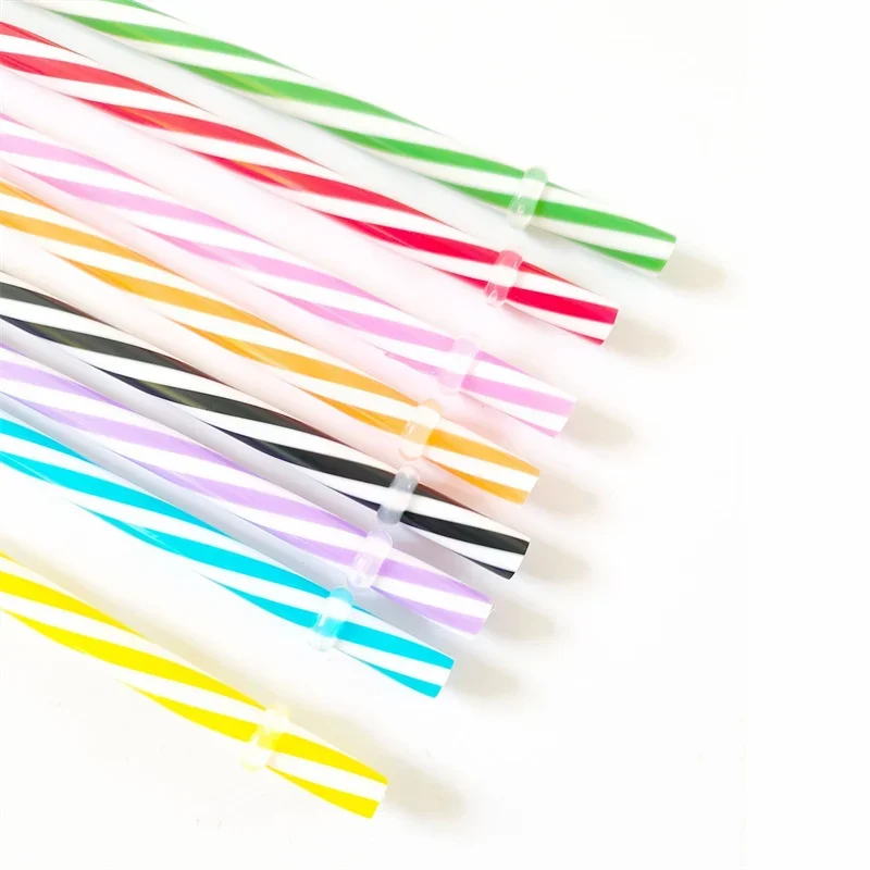 1pcs Mix Colours Spiral Stripes Hard PP Plastic Straw Reusable Drinking Straws with Cleaning Brush for Tumbler Jar 200mm Long