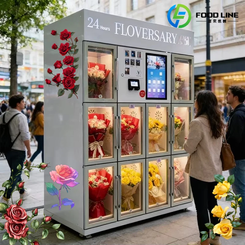Customized Flower Vending Kiosk Automatic Smart Flower Vending Machine 24H Unattended Refrigerated Flower Vending Mobile Payment
