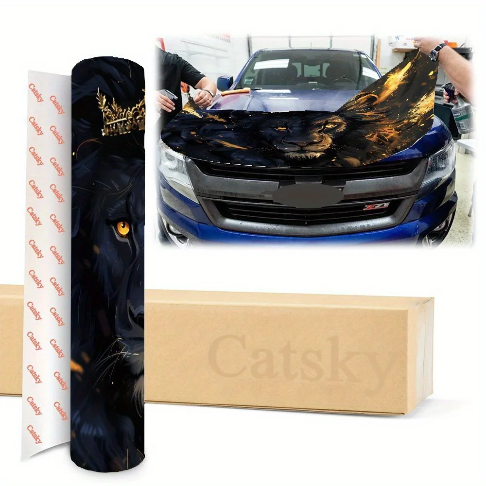 غلاف فينيل للسيارة من Black Lion King - ملصق غطاء محرك مذهل، PVC مقاوم للرذاذ، سهل الإزالة، مناسب للسيارات، ذاتي اللصق، وات
