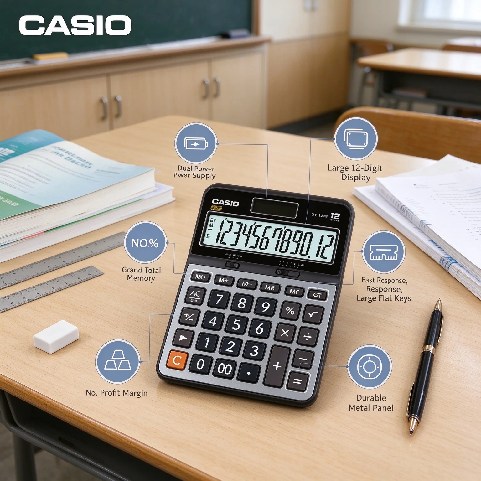 Casio /Desktop Calculator /Billing Calculator DX12B/120B DX12B GX12B/14B/120B Solar Battery For Small Business Reckoning