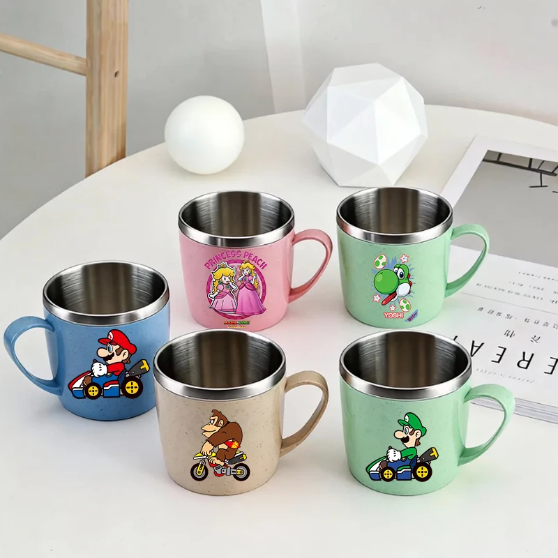 

Чашка для воды Super Marios, двухслойная противоожоговая чашка из нержавеющей стали с ручкой, кружка для кофе, молока, чайный напиток, бутылка для воды, домашний подарок