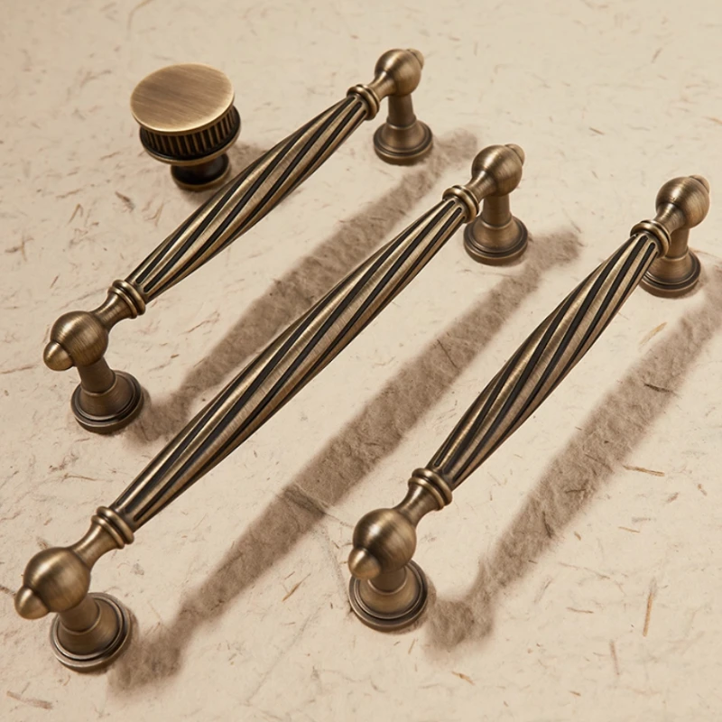 

Solid Antique Brass Hardware Furniture Handles Spiral Ribbed Drawers Bedroom Wardrobes Kitchen Cabinet Doors Single Hole Knobs