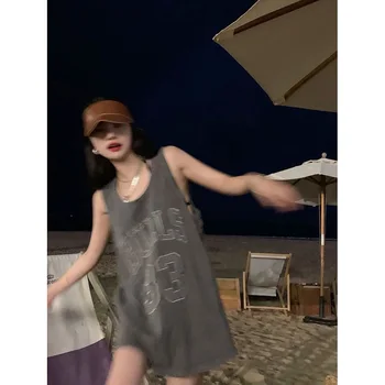 2023 뉴 여름 슬리밍 루즈 피트 다목적 탱크 탑 슬리브 없음 여성 드레스 슬리밍 조끼 스커트 