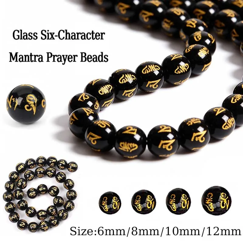 6mm/8mm/10mm/12mm Six Words Mantra Prayer Feng Shui Beads Round Shape Buddha Beads for DIY Bracelet Jewelry Making Accessories