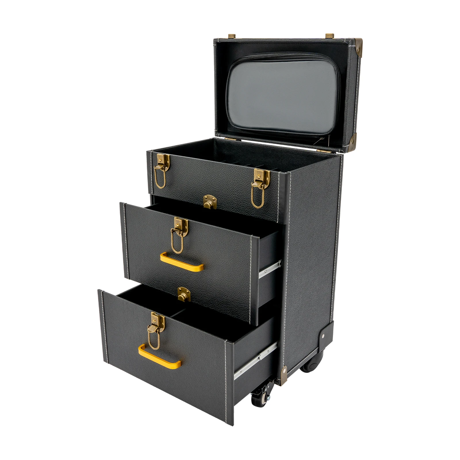 Black/Purple Traveling Cart Trunk Professional Cosmetic Trolley Large Storage with Keys Swivel Wheels Salon Barber Case