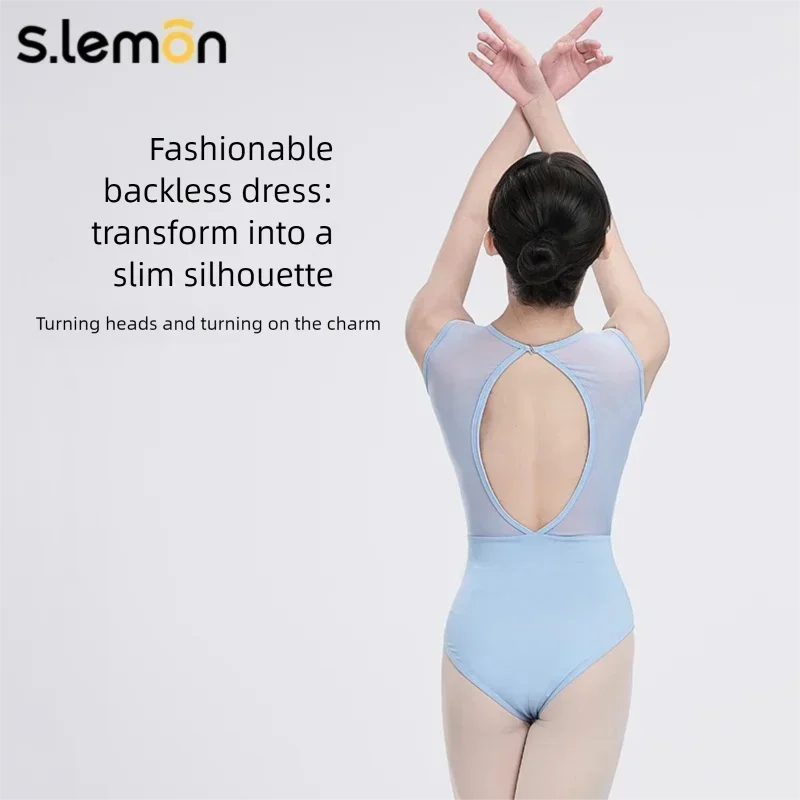 S.lemon Mock Neck Ärmellose Cut Out Mesh Ballett Gymnastik Tanz Trikots Dancewear für Kinder Erwachsene Tanzen Mädchen Frauen