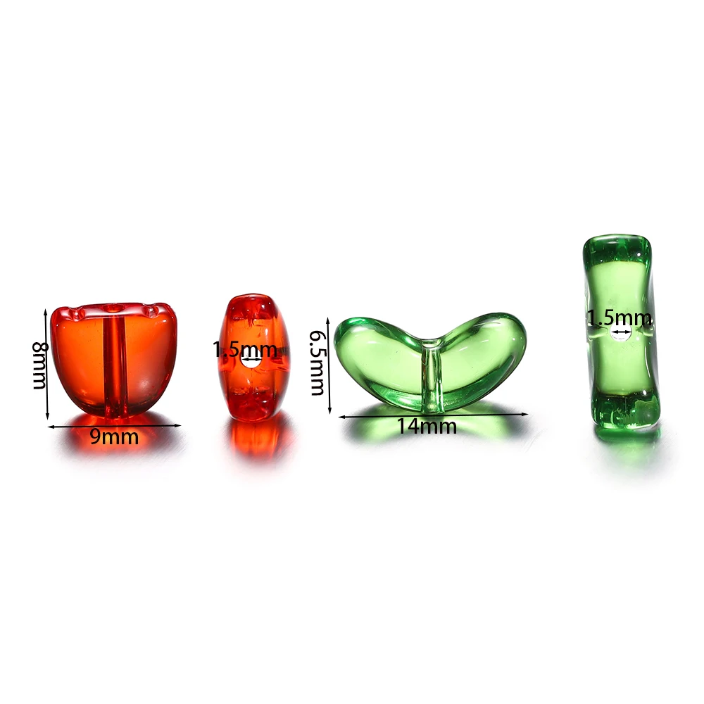 10/20Sets Transparent Acrylic Tulip Flower Beads Colored Floral Loose Beads with Leaf for DIY Bracelet Jewelry Making Findings