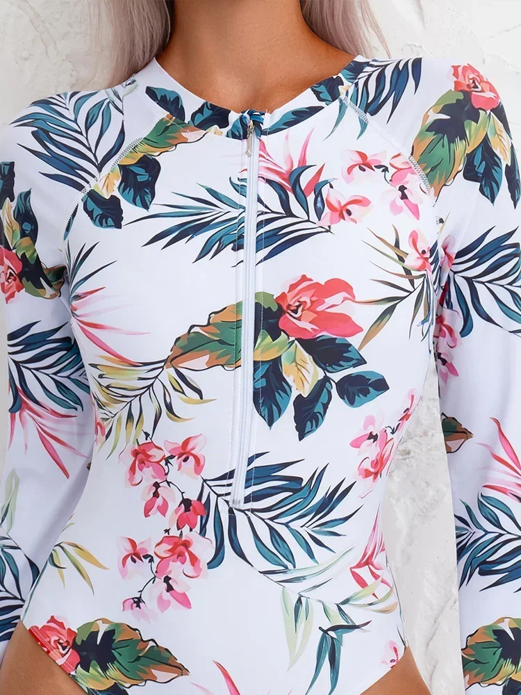 UETEEY 2025 New Summer Swimwear One Piece Swimsuit Sexy Print Long Sleeve Zipper One Piece Bikini Women Swimsuit Beach Bikinis