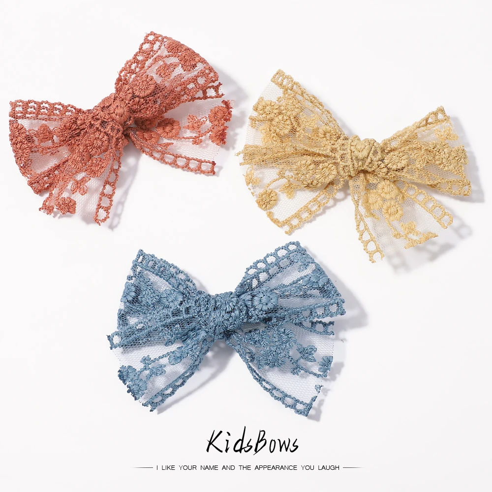 

1pair Sweet Flower Embroidery Bowknot Hair Clips for Cute Baby Girls Lace Bows Hairpins Barrettes Headwear Kids Hair Accessories