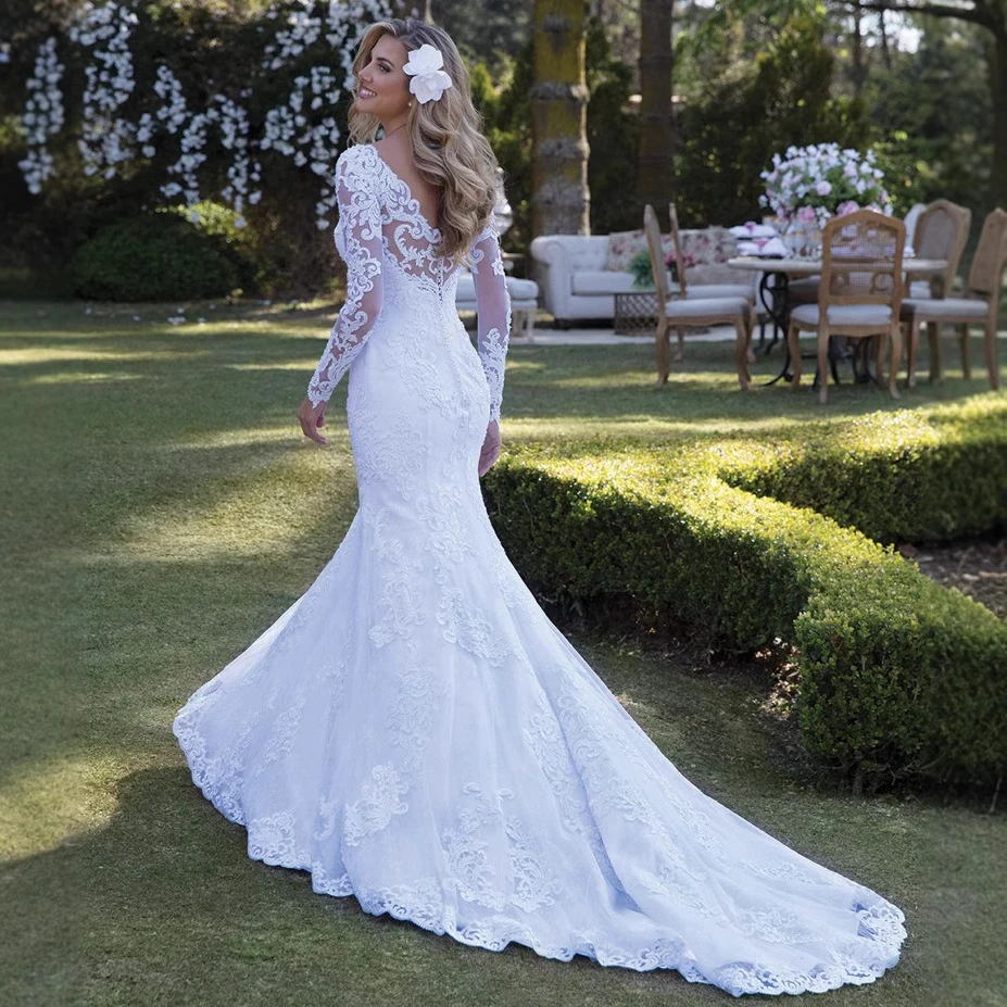 

Sonhar Vestidos Mermaid Wedding Dresses Longsleeve Wedding Gown Classic Lace Wedding Party Dress Customized For Women
